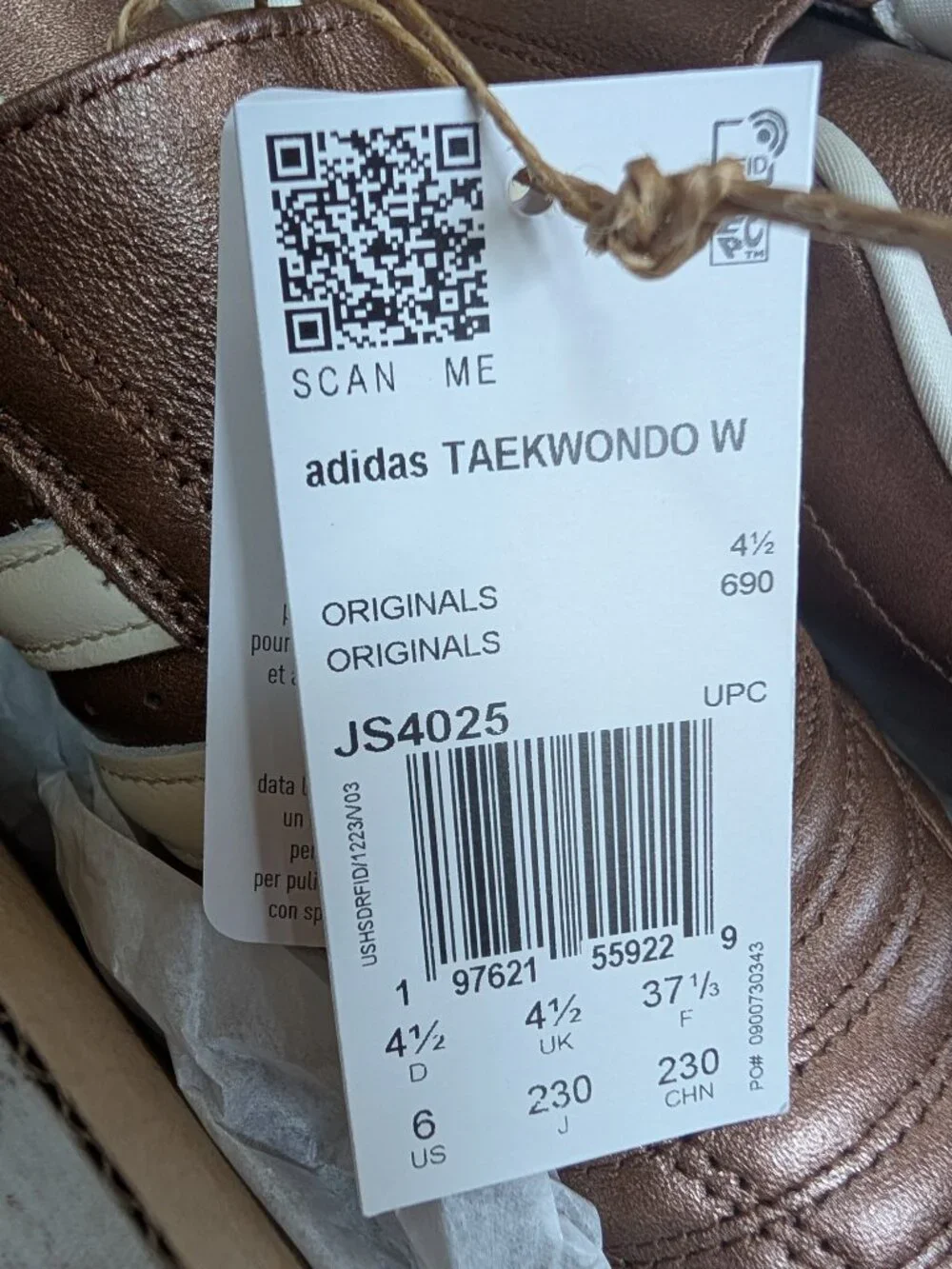 NEW Adidas Taekwondo W Metallic Bronze/Cream Youth Size 6/Women's 7/7.5 NWT